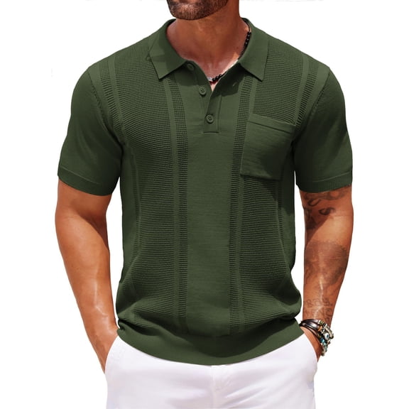 COOFANDY Mens Polo Shirts Short Sleeve Textured Knitted Polo Shirt Slim Fit Collared Golf Shirts Summer Shirt
