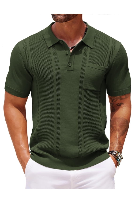 Mens Polo Shirts Short Sleeve Textured Knitted Polo Shirt Slim Fit Collared Golf Shirts Summer Shirt