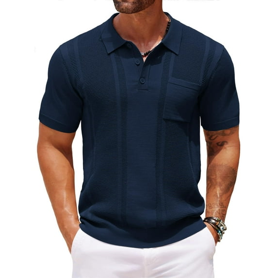 COOFANDY Polo Shirts for Men Shorts Sleeve Knit Polo Shirt Slim Fit Stretchy Golf Polo Shirts Fashion Collared Shirt