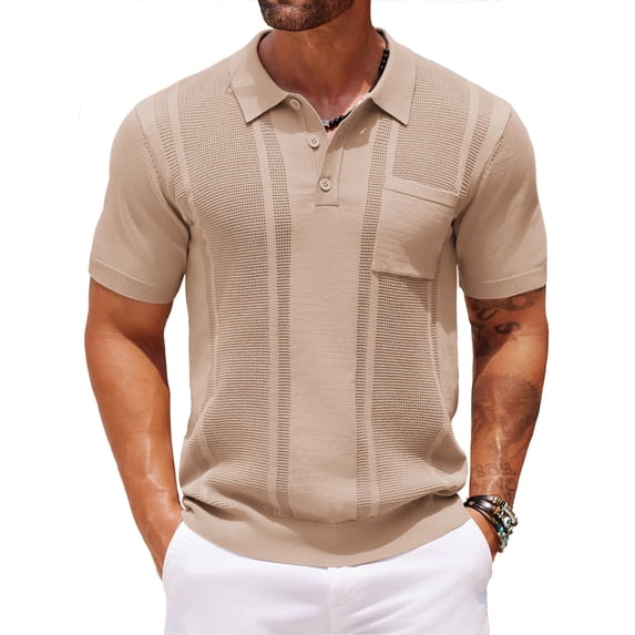 COOFANDY Men's Knit Polo Shirts Short Sleeve Vintage Polo Shirt Textured Polo T Shirt Classic Golf Shirt