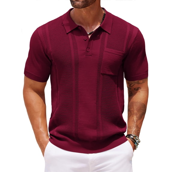 COOFANDY Men's Knit Polo Shirts Short Sleeve Vintage Polo Shirt Textured Polo T Shirt Classic Golf Shirt