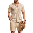 thumbnail image 1 of COOFANDY Men's Knit Polo Shirts and Shorts Set 2 Pieces Outfits Summer Suit Casual Pants with Pockets, 1 of 9