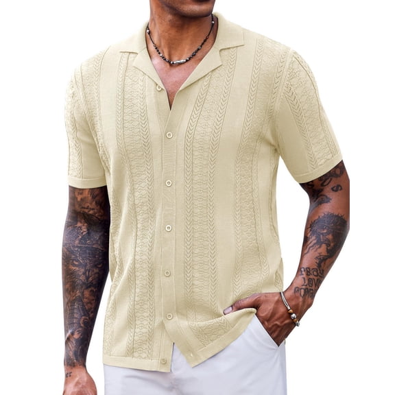 COOFANDY Men's Knit Shirt Casual Button Down Shirt Short Sleeve for Summer Daily