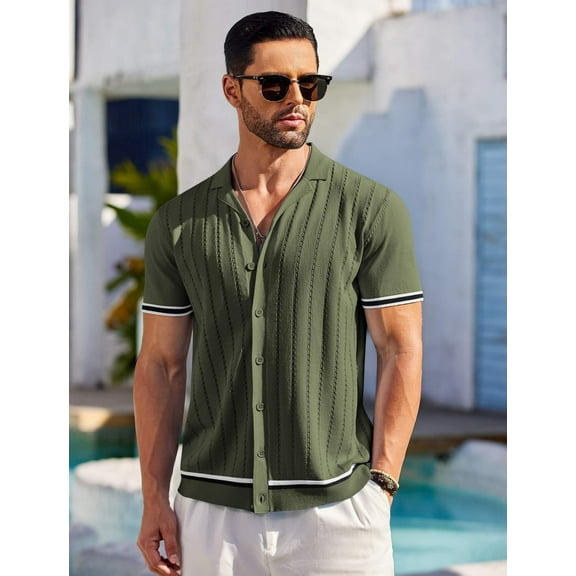 COOFANDY Men's Button Down Short Sleeve Shirt Knit Shirts for Men Casual Button-Down Shirt for Work Office