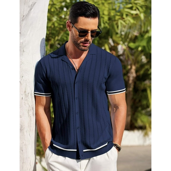 COOFANDY Casual Dress Shirts for Men Knit Shirt Men Summer Shirt Casual Polo Shirts
