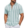 thumbnail image 1 of COOFANDY Men's Knit Shirts Short Sleeve Button Down Polo Shirt Striped Casual Summer Beach Shirts, 1 of 6