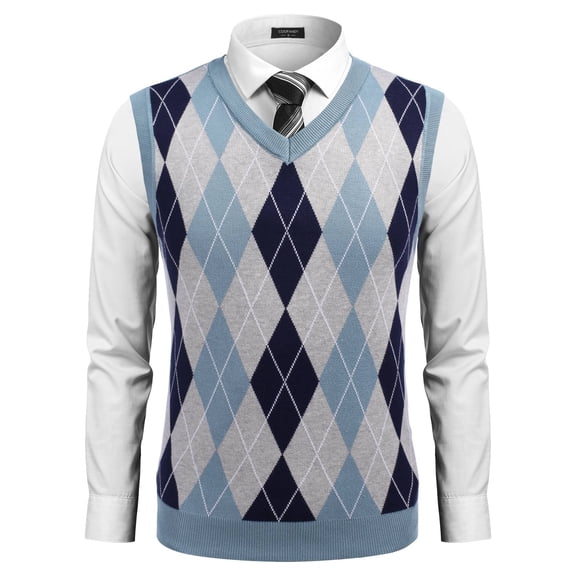 Coshow Men's Knitted Pullover Vest Sleeveless Pullover Slim Fit V Neck Diamond Vest