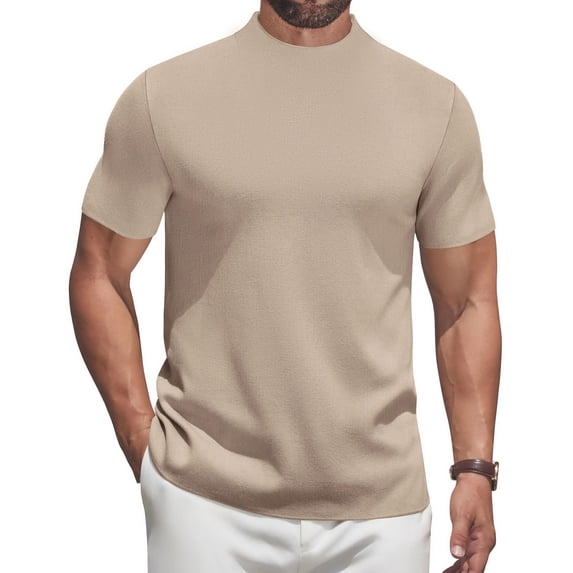 COOFANDY Men's Knitted T-Shirts Short Sleeve Mock Turtleneck Pullover Sweater Lightweight Thermal Tops Solid Basic Tee