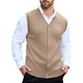 thumbnail image 1 of Coshow Men's Knitted Vest V neck Button Down Sleeveless Vest Casual Chunky Knit Cardigan, 1 of 5