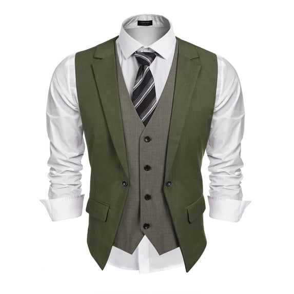 COOFANDY Men's Layered Suit Vest Business Dress Vests Formal Wedding Waistcoat Slim Fit