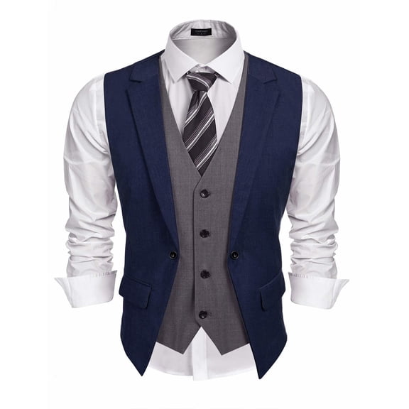 COOFANDY Men's Layered Suit Vest Business Dress Vests Formal Wedding Waistcoat Slim Fit Christmas Vest