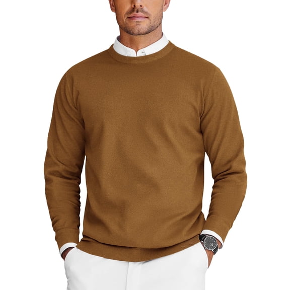 COOFANDY Mens Crew Neck Sweaters Long Sleeve Lightweight Knit Dress Pullover Sweaters camel M