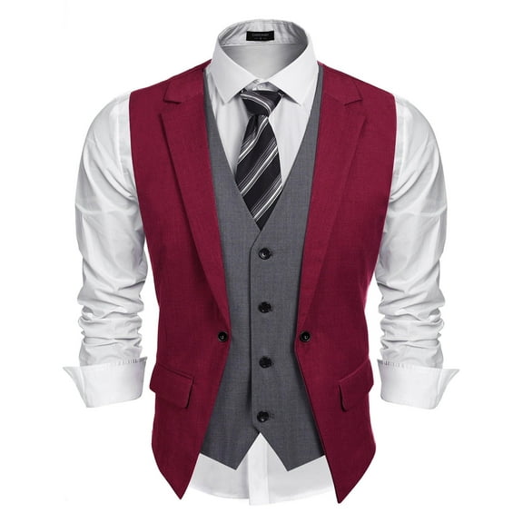 COOFANDY Men's Layered Suit Vest Business Dress Vests Formal Wedding Waistcoat Slim Fit