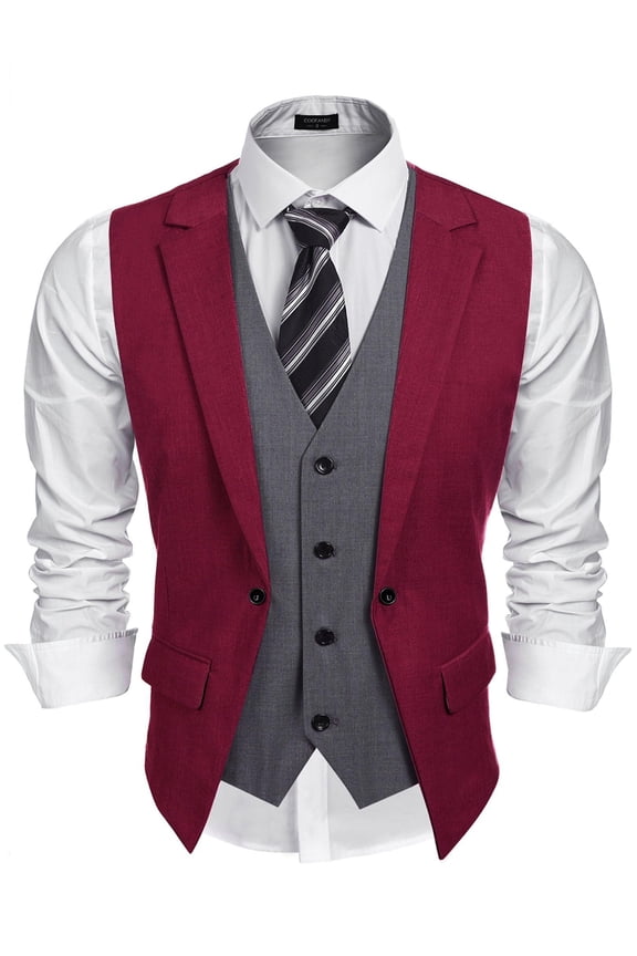 Men's Layered Suit Vest Business Dress Vests Formal Wedding Waistcoat Slim Fit