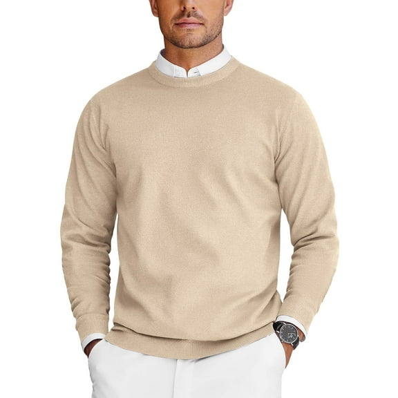 COOFANDY Mens Crew Neck Sweaters Long Sleeve Lightweight Knit Dress Pullover Sweaters Yellow L