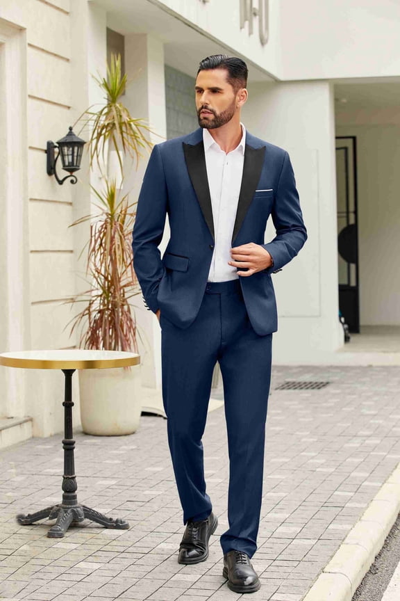 Men's 2 Piece Suit Slim Fit One Button Tuxedo Jacket Pants for Wedding Prom Business