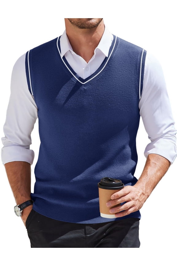Men's Sweater Vest V Neck Sleeveless Sweater Slim Fit Casual Knitted Vest Sweaters