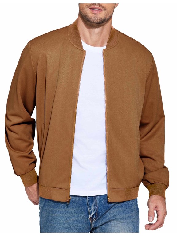 Casual Bomber Jacket for Men Lightweight Full Zip Varsity Coat Knitted Coat Light