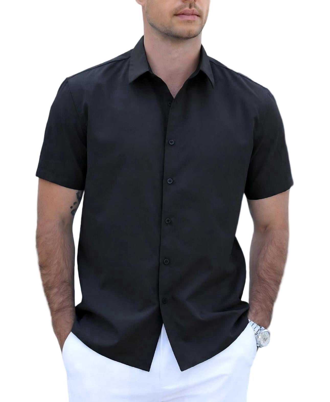 COOFANDY Men's Lightweight Breathable Short Sleeve Shirt, 100% Polyester, Easy-Care Wrinkle-Resistant for Daily Casual and Office Wear