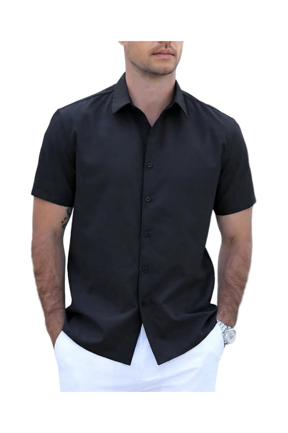 Men's Lightweight Breathable Short Sleeve Shirt, 100% Polyester, Easy-Care Wrinkle-Resistant for Daily Casual and Office Wear