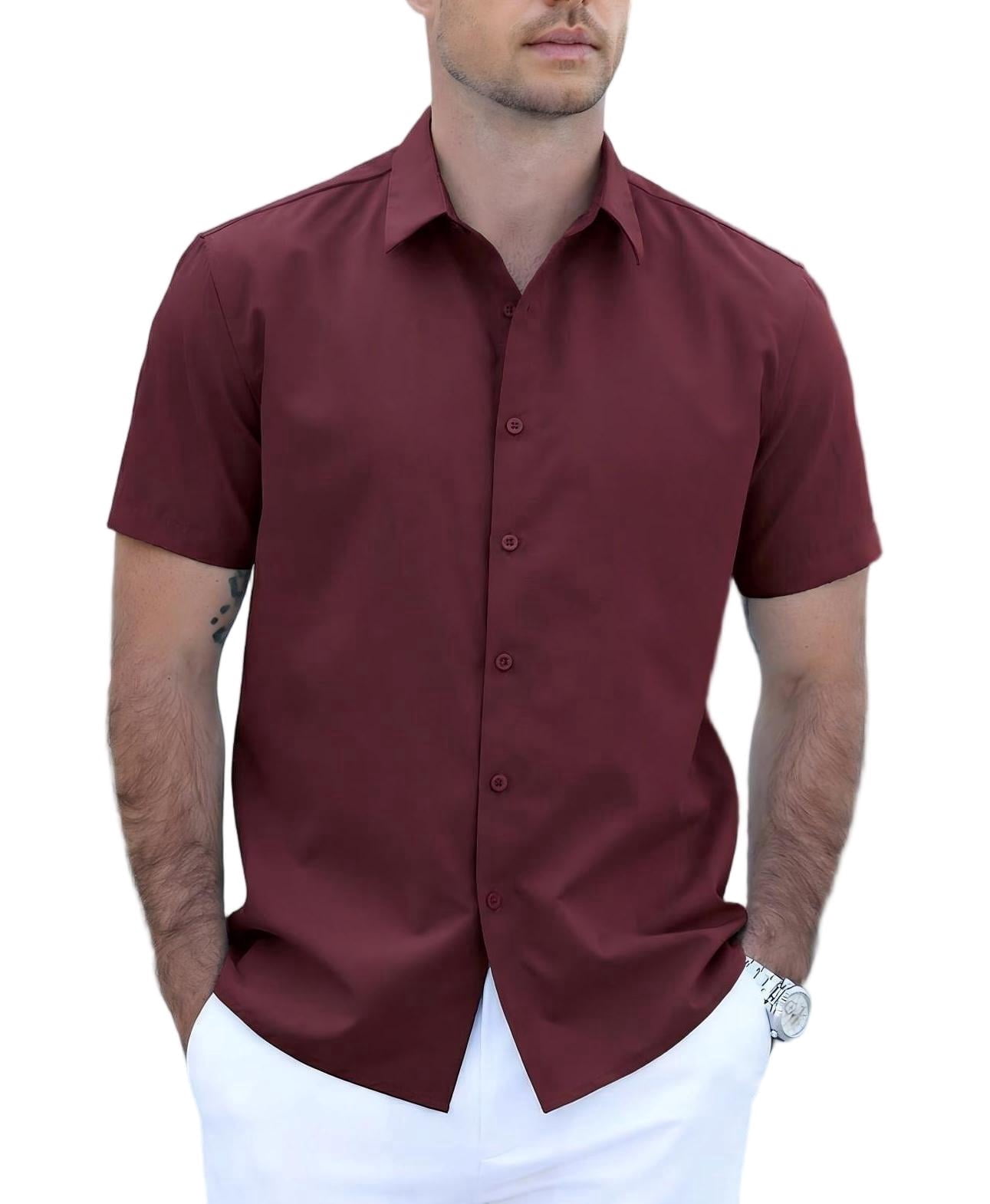 COOFANDY Men's Lightweight Breathable Short Sleeve Shirt, 100% Polyester, Easy-Care Wrinkle-Resistant for Daily Casual and Office Wear