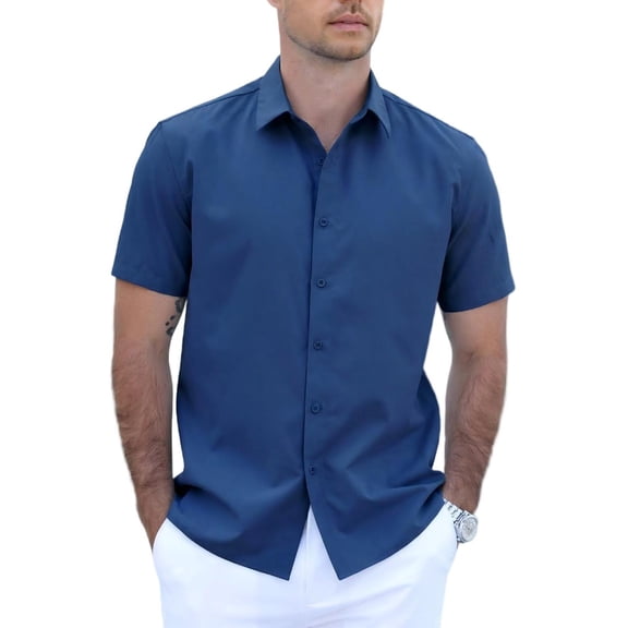 COOFANDY Men's Lightweight Breathable Short Sleeve Shirt, 100% Polyester, Easy-Care Wrinkle-Resistant for Daily Casual and Office Wear