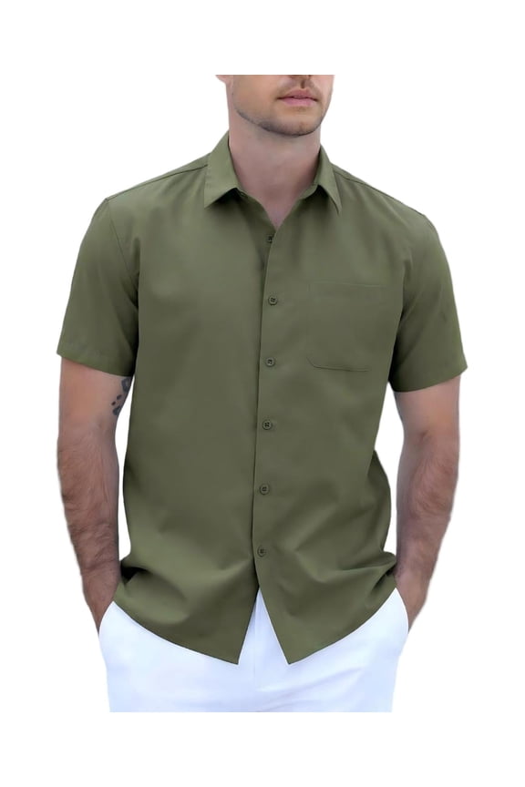 Men's Lightweight Breathable Short Sleeve Shirt, 100% Polyester, Easy-Care Wrinkle-Resistant for Daily Casual and Office Wear