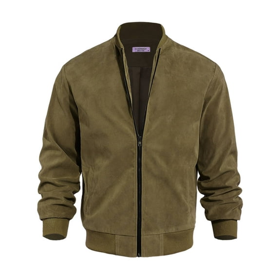 Coshow Men's Lightweight Jacket Sport Bomber Jacket Casual Suede Vintage Jacket