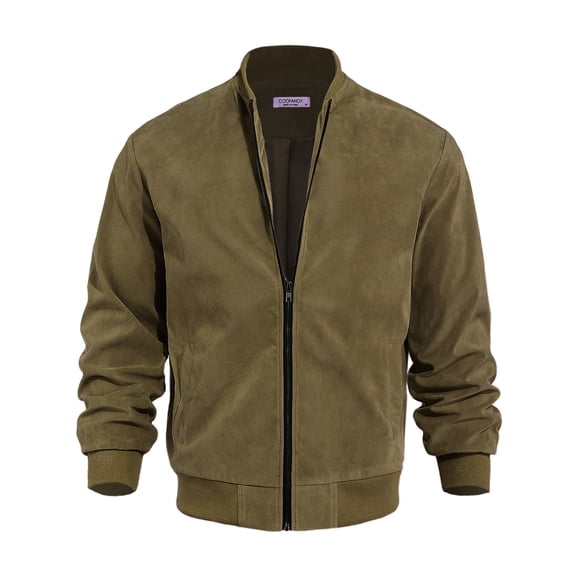 Coshow Men's Lightweight Jacket Sport Bomber Jacket Casual Suede Vintage Jacket