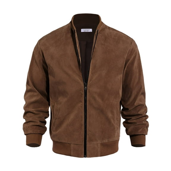 Coshow Men's Lightweight Jacket Sport Bomber Jacket Casual Suede Vintage Jacket
