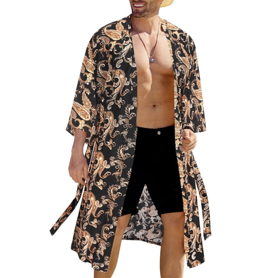 COOFANDY Men's Lightweight Kimono Robe Japanese Bathrobes Open Front Long Cardigan Cloak with Belt