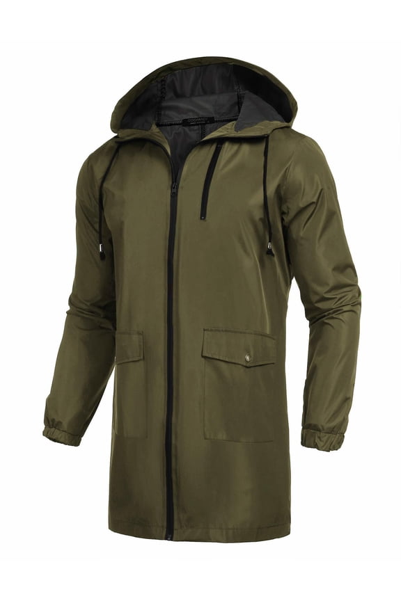 Men's Rain Jacket with Hood Waterproof Lightweight Active Long Raincoat