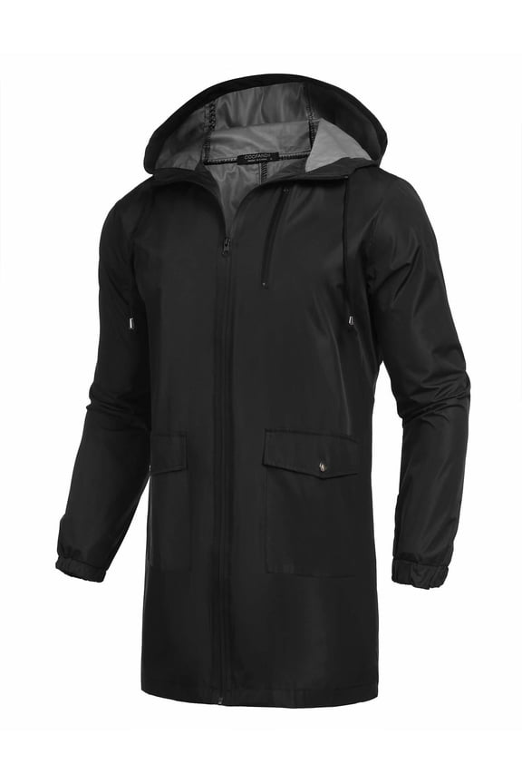 Men's Rain Jacket with Hood Waterproof Lightweight Outdoor Active Long Raincoat Cycling Hiking Jacket