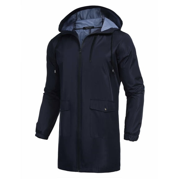 COOFANDY Men's Long Raincoat With Hood Rain Jacket Men Waterproof Jackets With Pockets