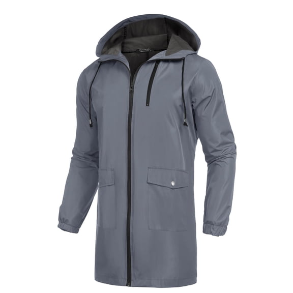 COOFANDY Men's Waterproof Rain Jacket with Hood Lightweight Windproof Outdoor Active Long Raincoat