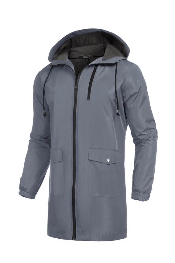 Men's Packable Rain Jacket Long Raincoat With Hood Mens Raincoat With Pockets
