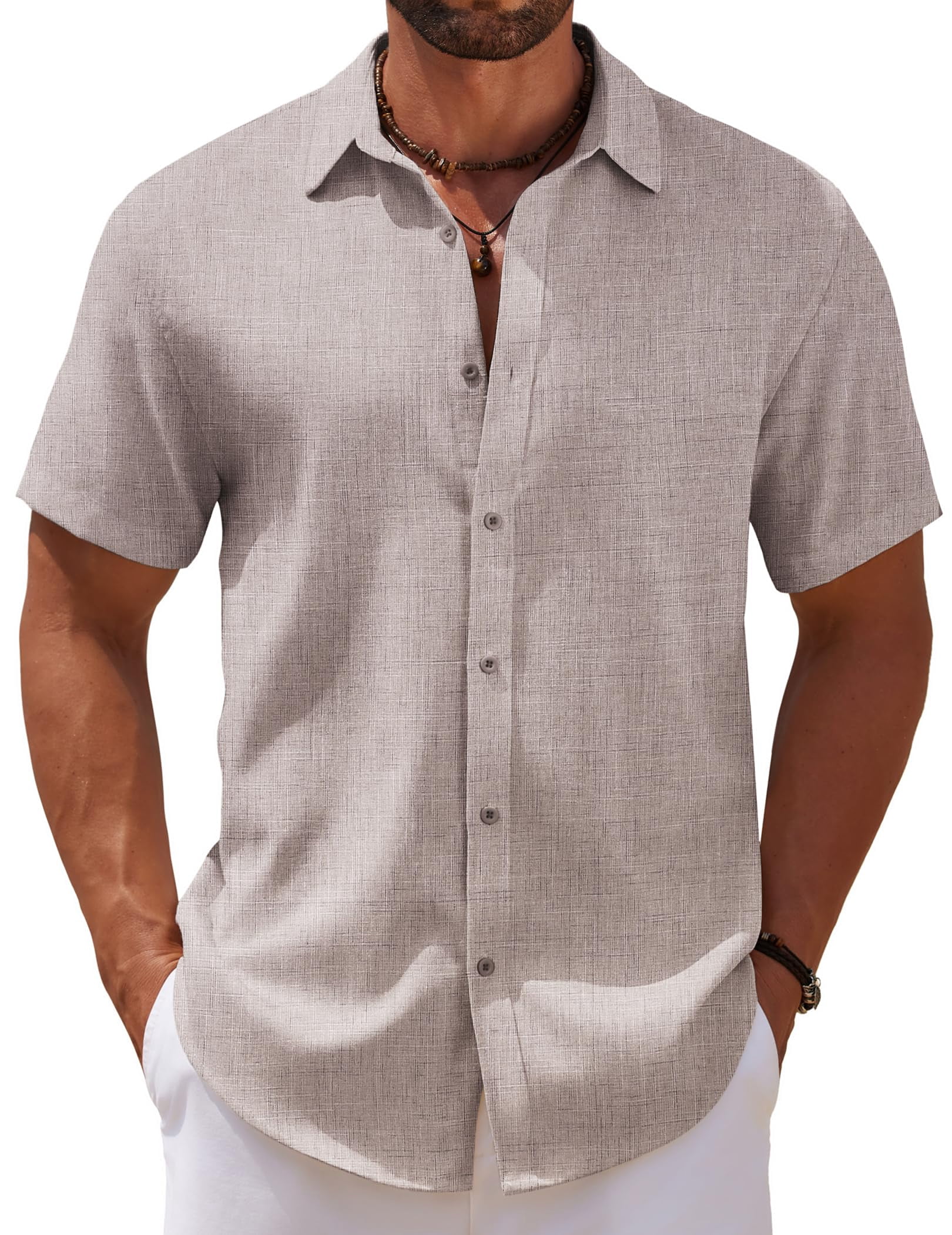 COOFANDY Men's Linen Beach Casual Shirts Button Down Short Sleeve Shirt ...
