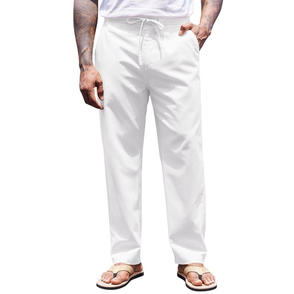 COOFANDY Men's Casual Linen Pants Lightweight Summer Beach Pants Drawstring Dress Pants with Pockets