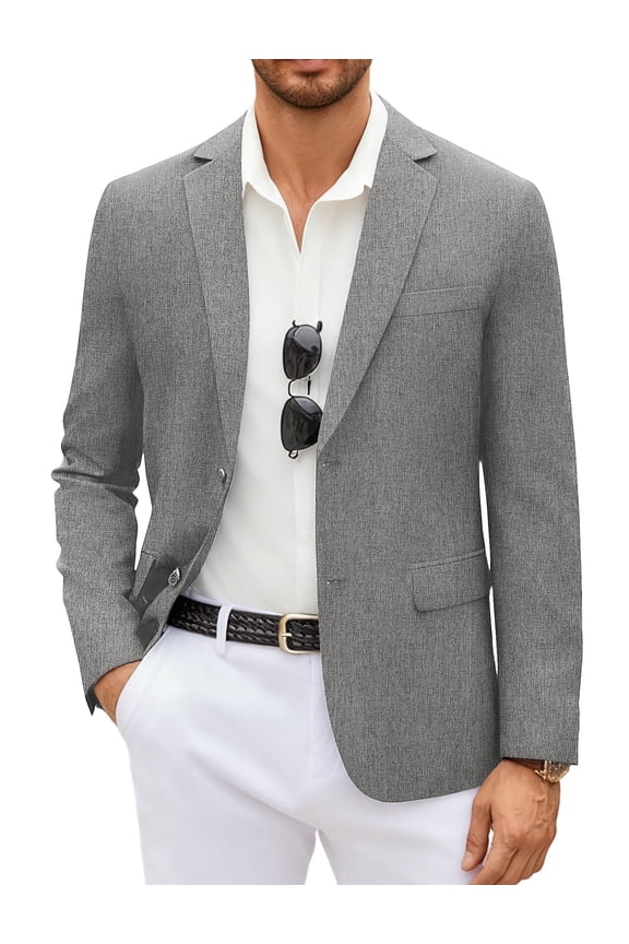 Men's Linen Blazer Casual Lightweight Two Button Sport Coats Formal Business Suit Jacket Unlined Blazer
