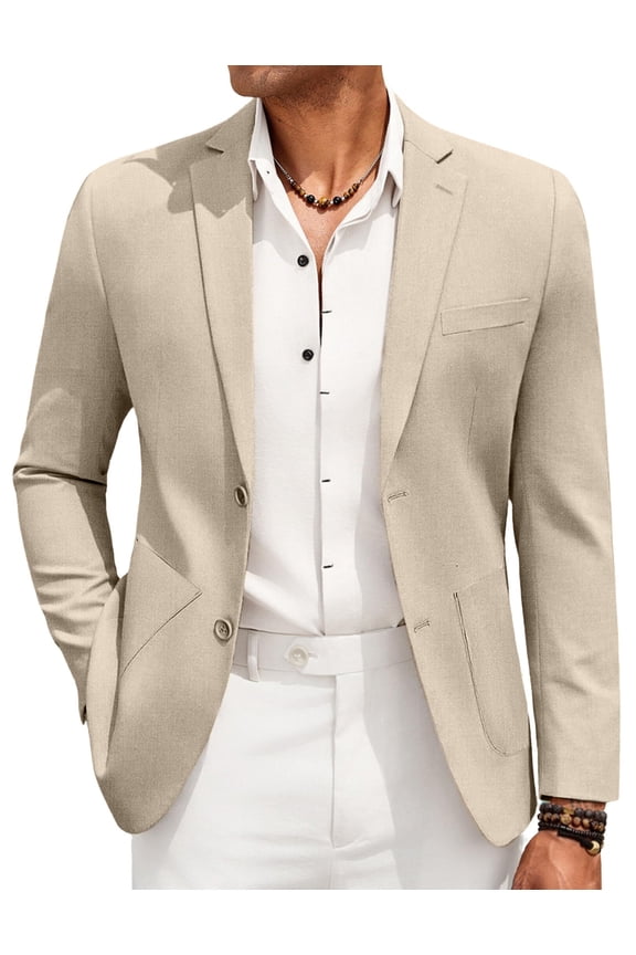 Men's Linen Blazer Jacket Lightweight Two Botton Sport Coat Slim Fit Business Suit Jacket