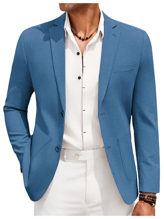 Men's Linen Blazer Jacket Lightweight Two Botton Sport Coat Slim Fit Business Suit Jacket