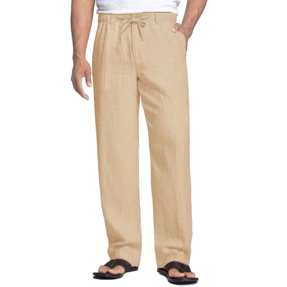 COOFANDY Men's Linen Cotton Pants Casual Elastic Waist Drawstring Trousers