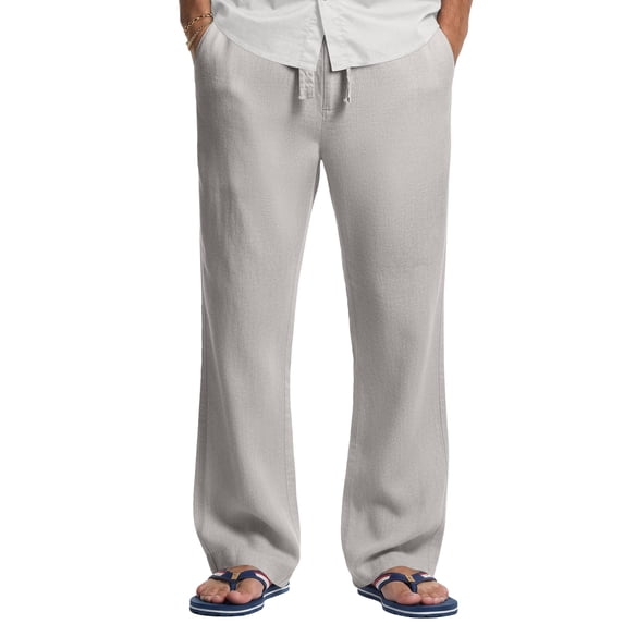 COOFANDY Men's Linen Drawstring Pants Casual Summer Beach Cotton Linen Pants