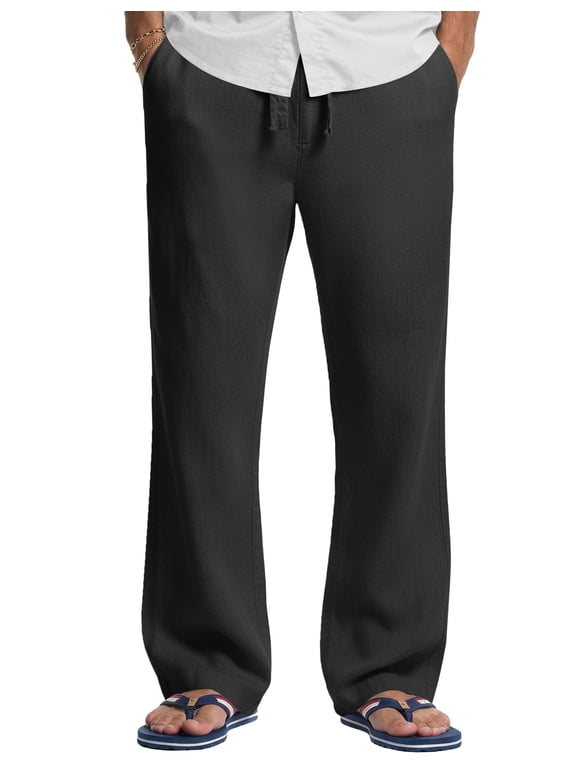 Men's Linen Drawstring Pants Casual Summer Beach Cotton Linen Pants