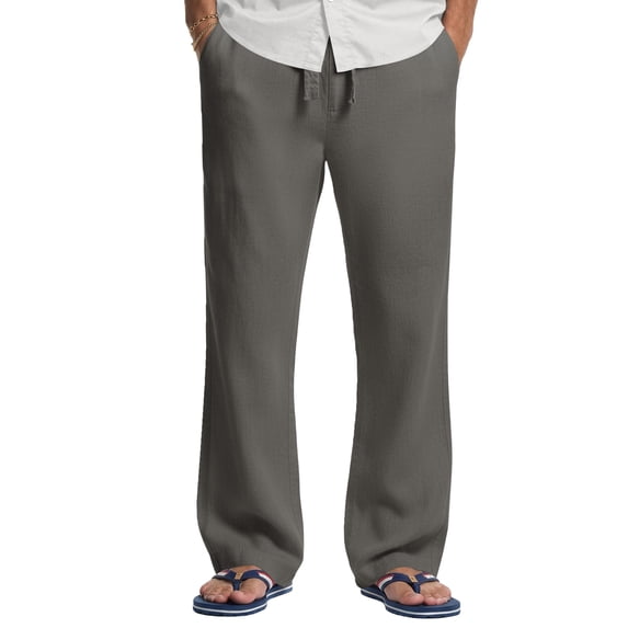 COOFANDY Men's Linen Drawstring Pants Casual Summer Beach Cotton Linen Pants
