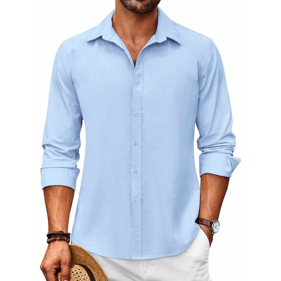 COOFANDY Men's Linen Dress Untucked Untucked Oxford Shirt Casual Slim Fit Beach Shirts