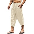 thumbnail image 1 of COOFANDY Men's Linen Harem Capri Pants Lightweight Loose 3/4 Shorts Drawstring Elastic Waist Casual Beach Hippie Yoga Trousers, 1 of 9