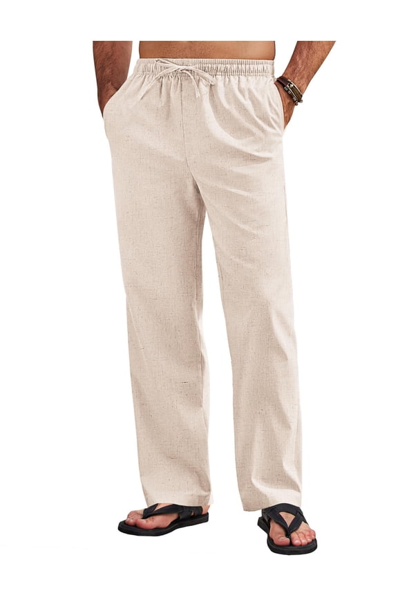 Men's Linen Pants Drawstring Casual Loose Fit Beach Summer Yoga Pants Lightweight Linen Trousers