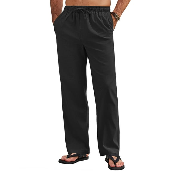 COOFANDY Men's Linen Pants Casual Loose Fit Beach Summer Yoga Pants Lightweight Drawstring Linen Trousers