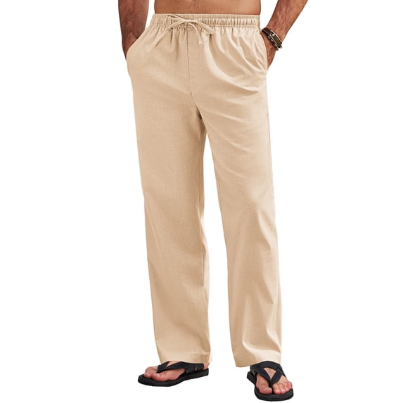 COOFANDY Men's Linen Pants Drawstring Casual Loose Fit Beach Summer Yoga Pants Lightweight Linen Trousers